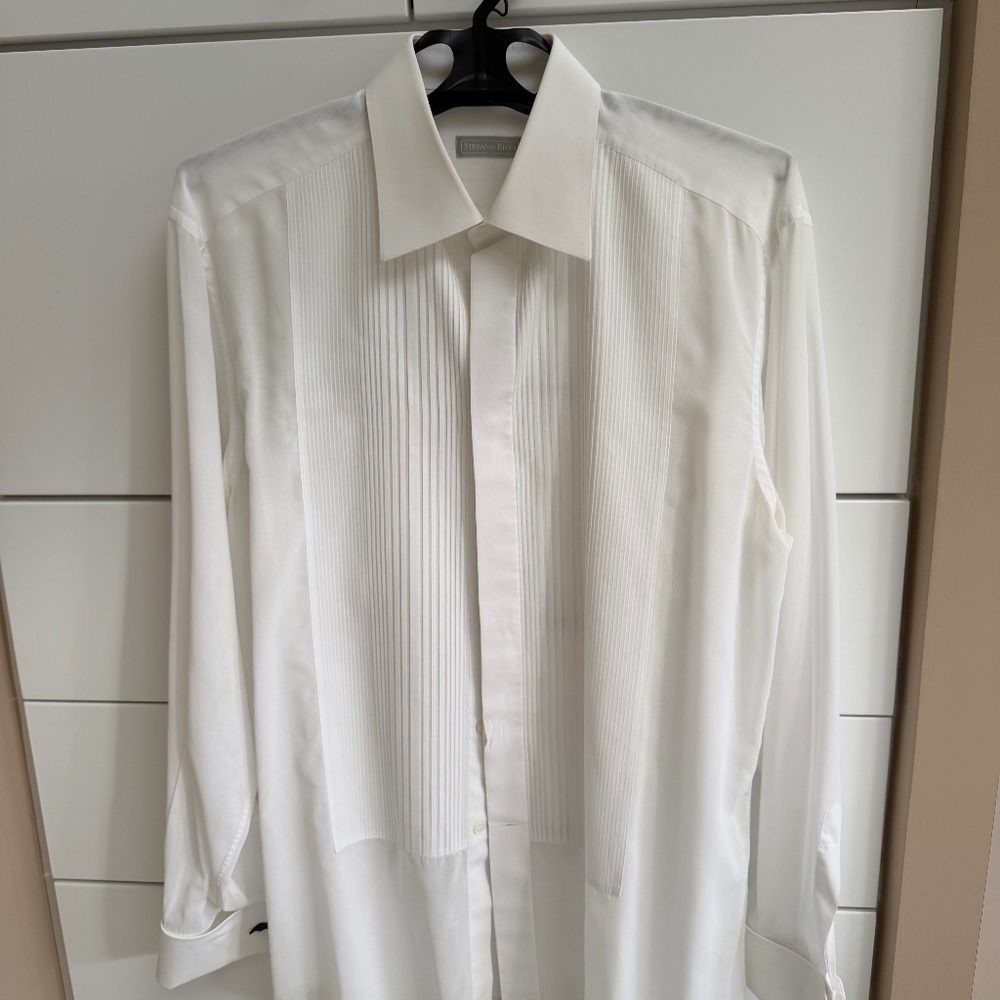 Brioni tux shirt, size 43, 17. White,  pleated front